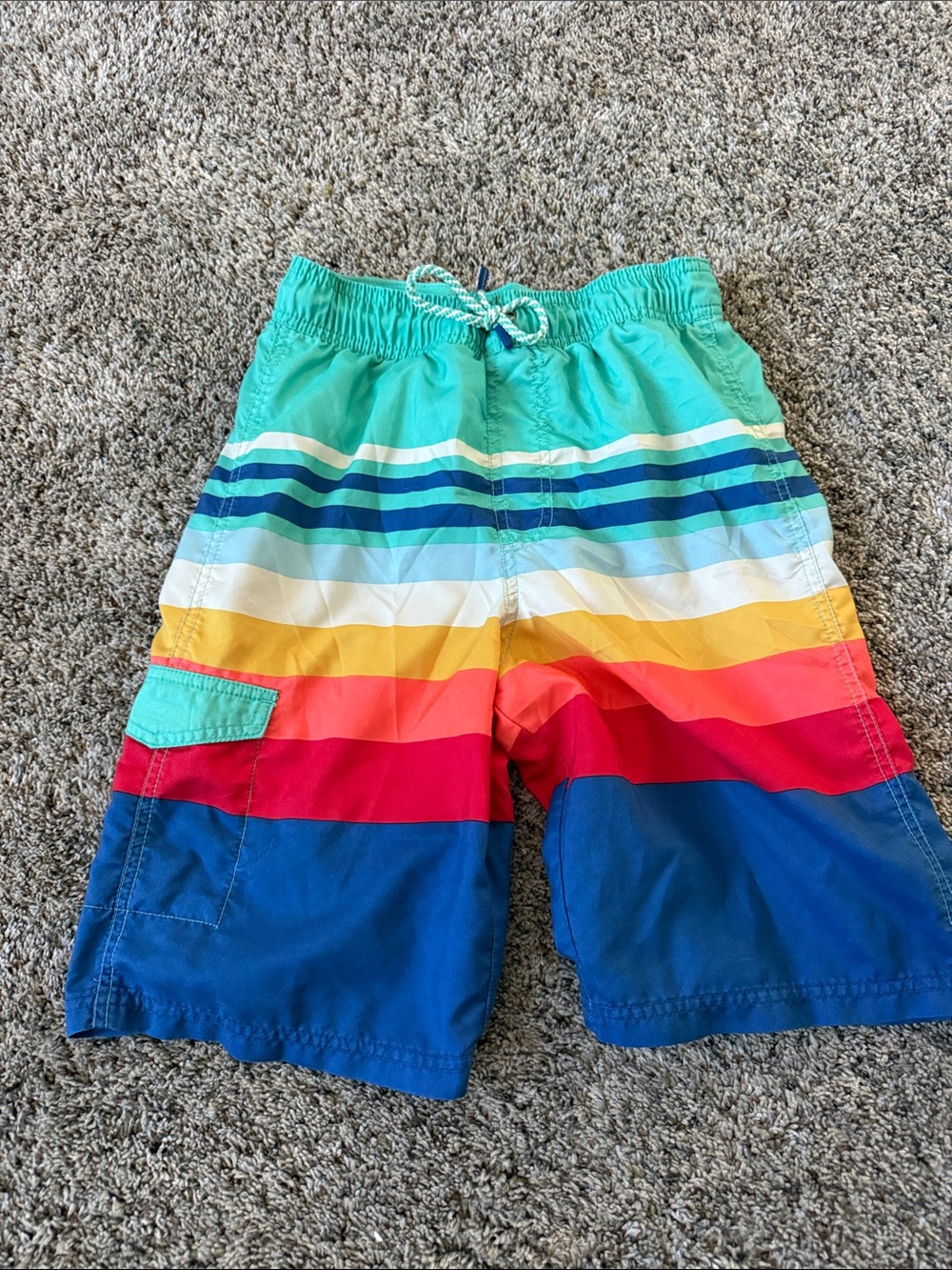 Cat & Jack Green Teal Multi-Stripe Swim Shorts